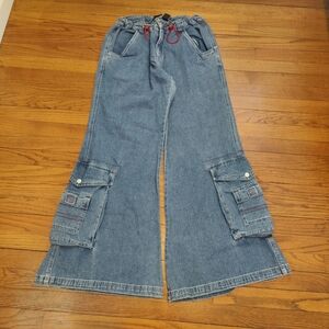 Kikgirl Vintage Y2K Baggy Wide-Leg Cargo Rave Jeans